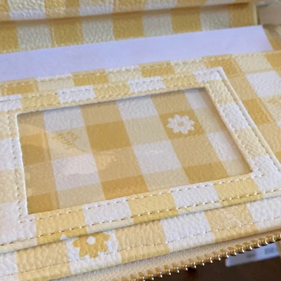 Betsey Johnson Yellow and White Gingham Zip Wallet with Daisies - Picture 5 of 10